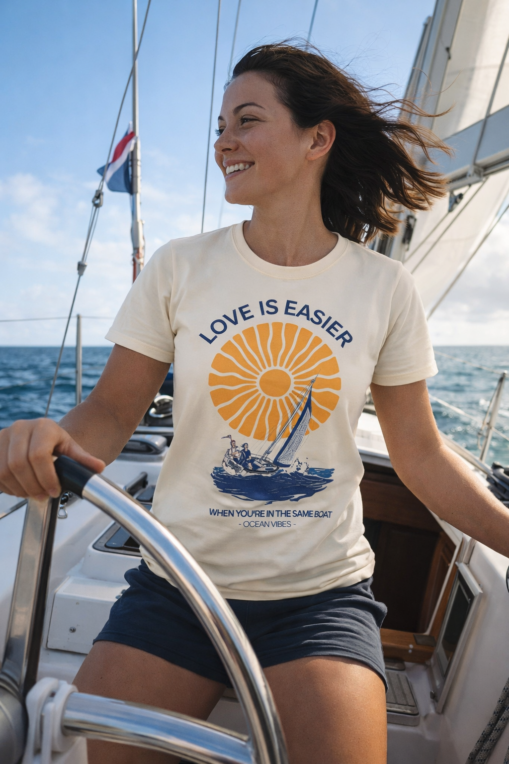 Baumwoll T-Shirt  - Love is easier when you're in the same boat."